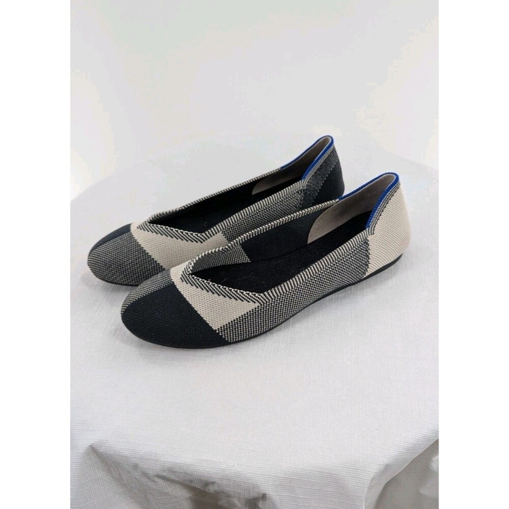Rothy’s Beige Black Gray Captoe Flats 7.5 Ballet Work Office Preppy Comfort Shoe